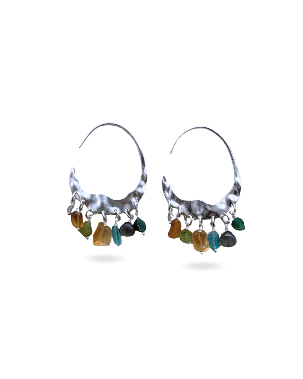 Pendientes Flora plateados con piedras naturales