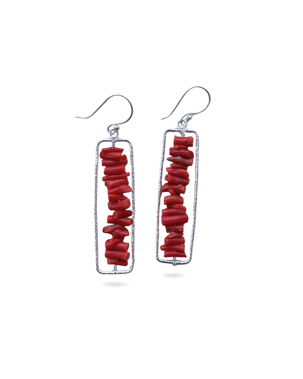 Pendientes Medusa plateados con coral rojo